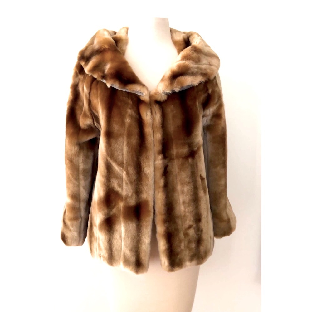 Clo Orozco Fur Coat Peacoat Trench Luxury Brown Tan Collared Small 100% Real Fur